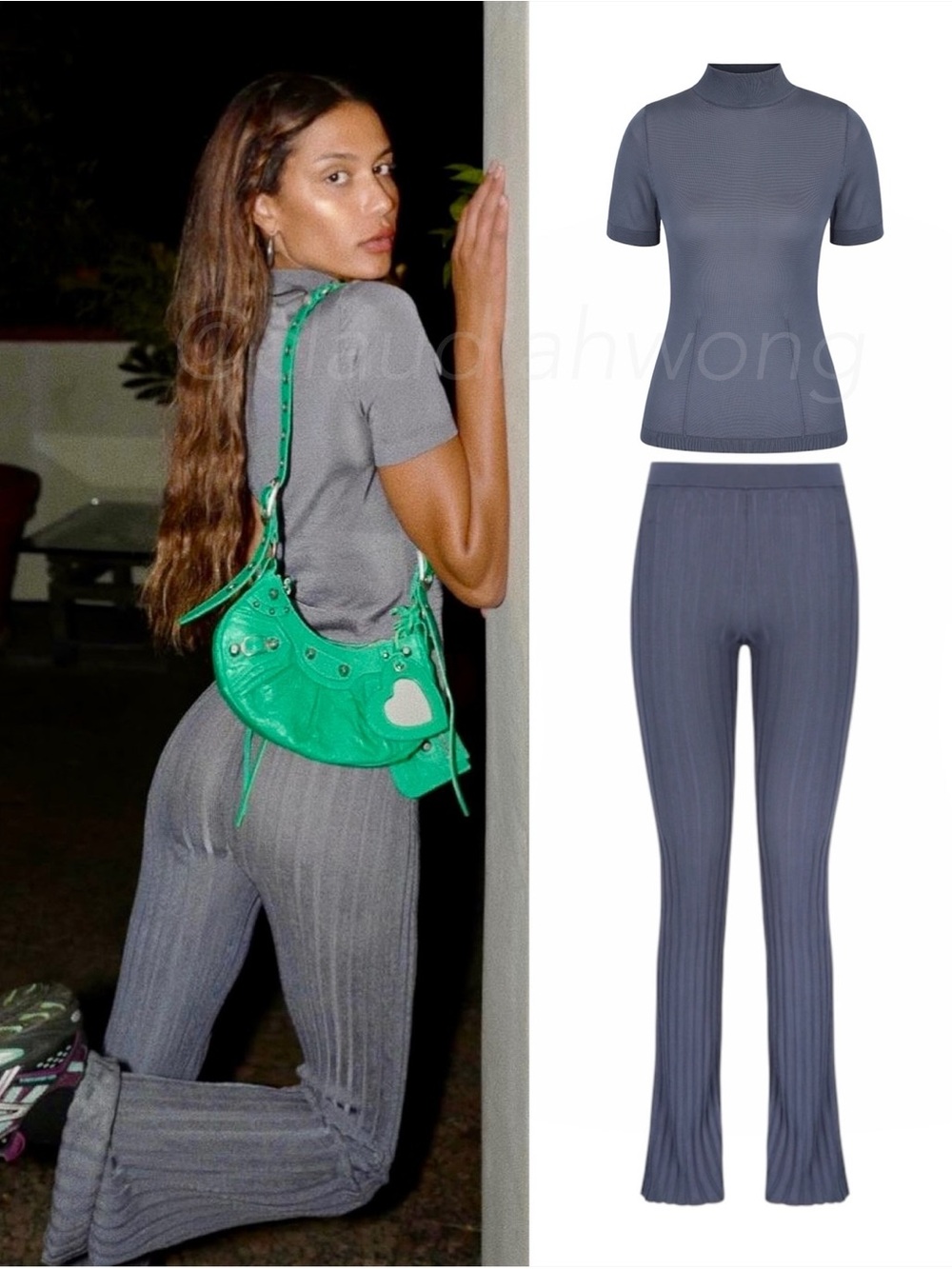 AYA MUSE Margot Jersey Knit Top + Flared Pants SET in Slate Blue Grey